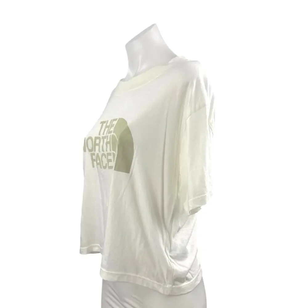 The North Face Women's White Beige Logo Short Sleeve Crop T Shirt Tee Top Size M - Picture 2 of 5